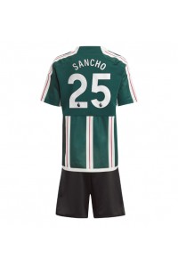Manchester United Jadon Sancho #25 Jalkapallovaatteet Lasten Vieraspeliasu 2023-24 Lyhythihainen (+ Lyhyet housut)